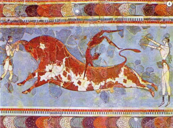 Giochi acrobatici con il toro - 1600 a.C. dipinto palazzo di Cnosso, Creta